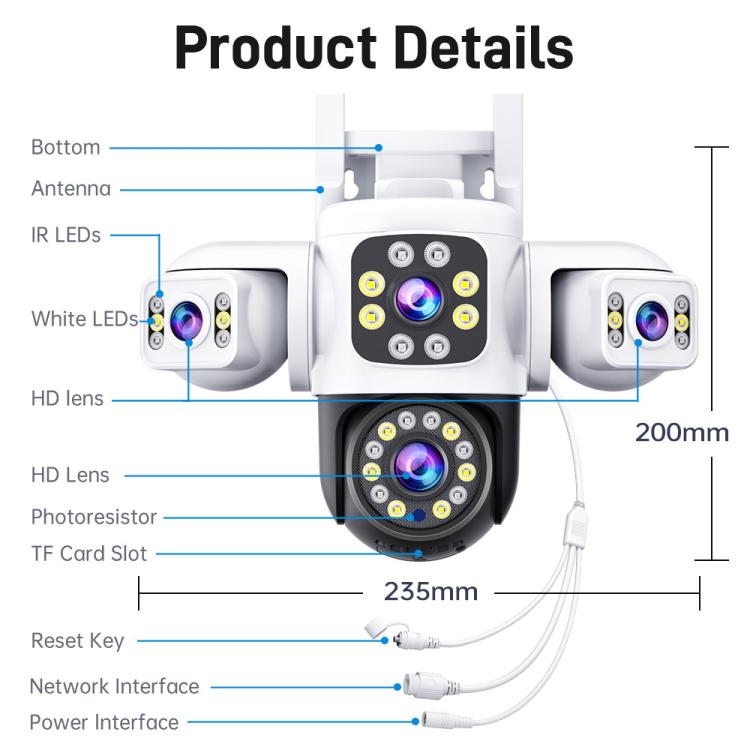 2MP HD 360 Degree Panorama 3 Lens IP66 Waterproof Wireless WiFi Camera, Memory:30 Days Memory Card(EU Plug) by bashfashion
