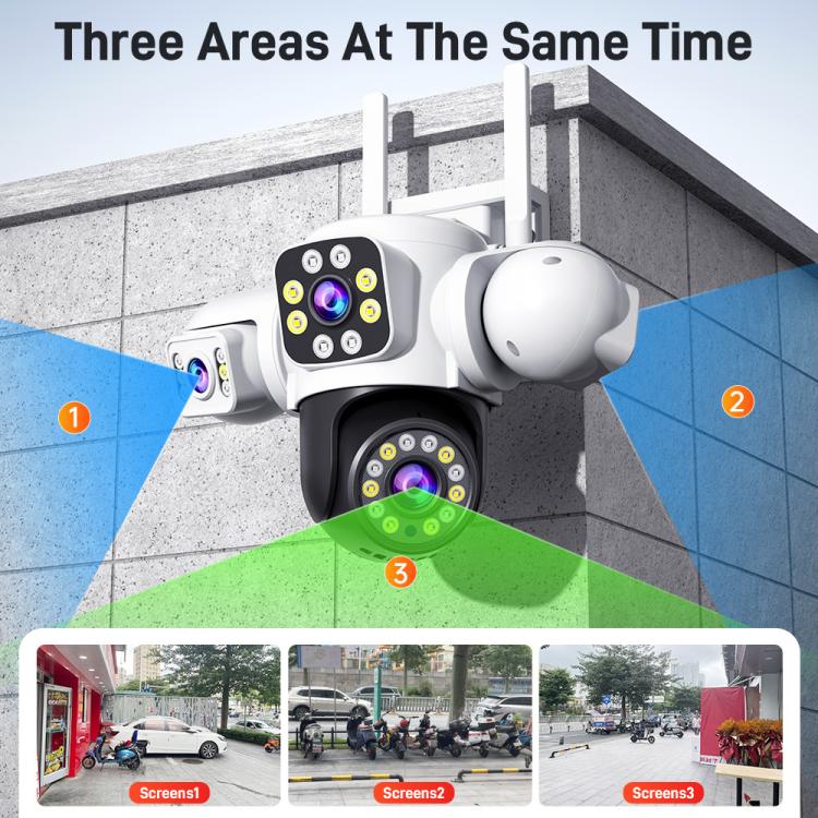 2MP HD 360 Degree Panorama 3 Lens IP66 Waterproof Wireless WiFi Camera, Memory:30 Days Memory Card(EU Plug) by bashfashion