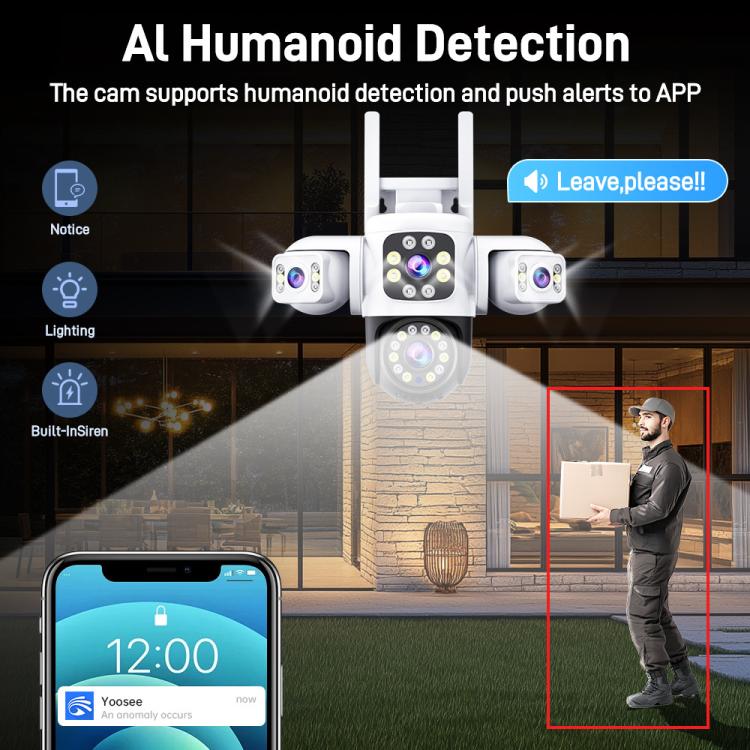 2MP HD 360 Degree Panorama 3 Lens IP66 Waterproof Wireless WiFi Camera, Memory:30 Days Memory Card(EU Plug) by bashfashion