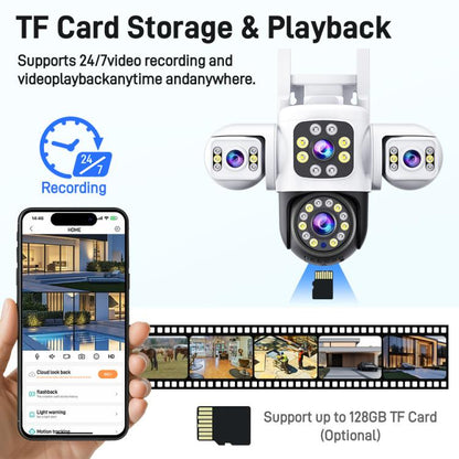 2MP HD 360 Degree Panorama 3 Lens IP66 Waterproof Wireless WiFi Camera, Memory:30 Days Memory Card(EU Plug) by bashfashion