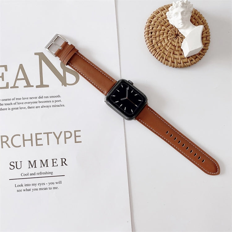 For Apple Watch 5 & 4 44mm / 3 & 2 & 1 42mm V Tail Style Stitching Leather Watch Band(Brown) by bashfashion