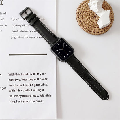 For Apple Watch 5 & 4 44mm / 3 & 2 & 1 42mm V Tail Style Stitching Leather Watch Band(Black) by bashfashion