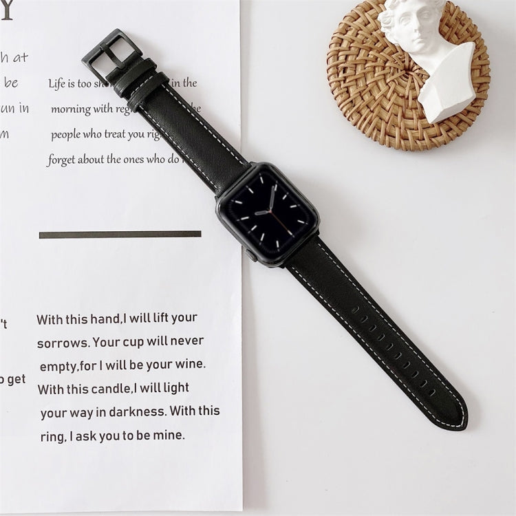 For Apple Watch Series 9&8&7 41mm / SE 3&SE 2&6&SE&5&4 40mm / 3&2&1 38mm V Tail Style Stitching Leather Watch Band(Black) by bashfashion