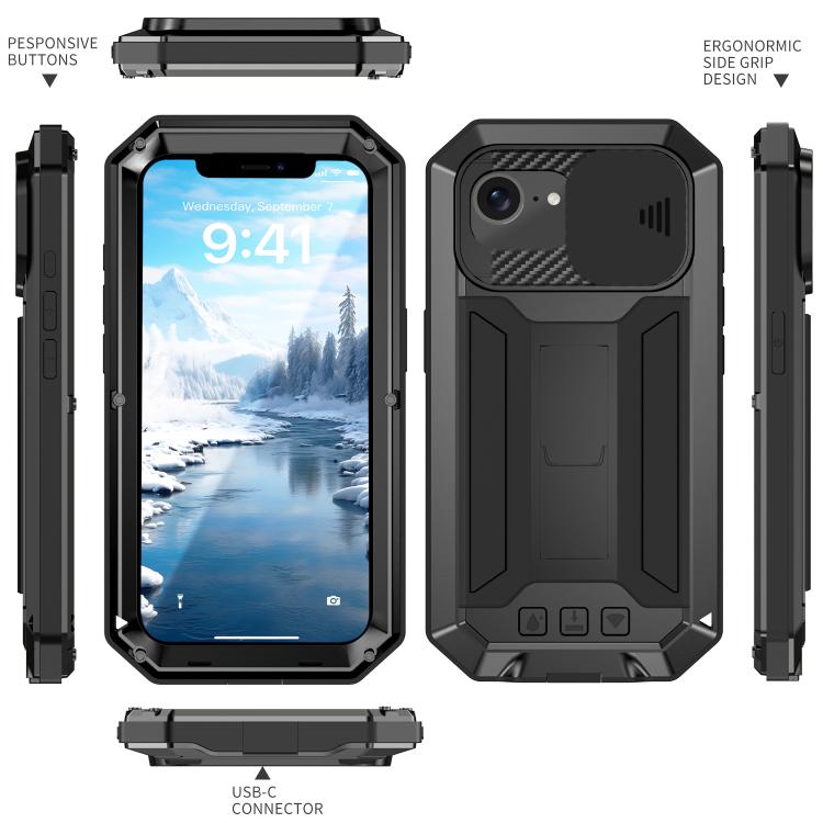 For iPhone 16e Sliding Camera IP68 Waterproof Holder Phone Case(Black) by bashfashion