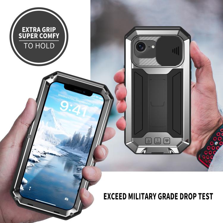 For iPhone 16e Sliding Camera IP68 Waterproof Holder Phone Case(Silver) by bashfashion