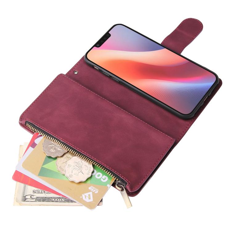 For iPhone 16e Multifunctional Multi-Card Wallet Phone Leather Case(Wine Red) by bashfashion