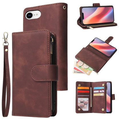 For iPhone 16e Multifunctional Multi-Card Wallet Phone Leather Case(Coffee) by bashfashion