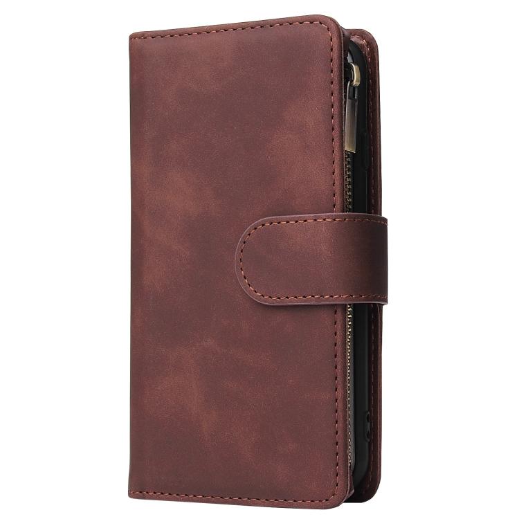 For iPhone 16e Multifunctional Multi-Card Wallet Phone Leather Case(Coffee) by bashfashion