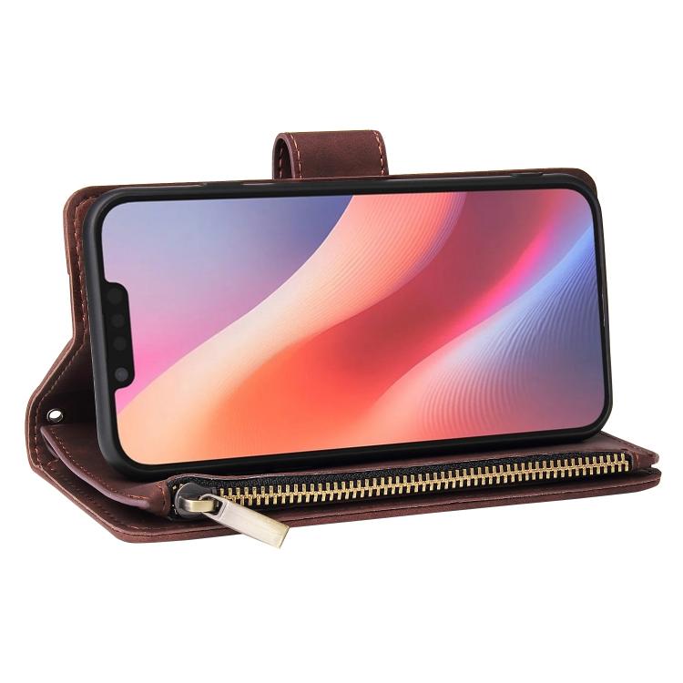 For iPhone 16e Multifunctional Multi-Card Wallet Phone Leather Case(Coffee) by bashfashion