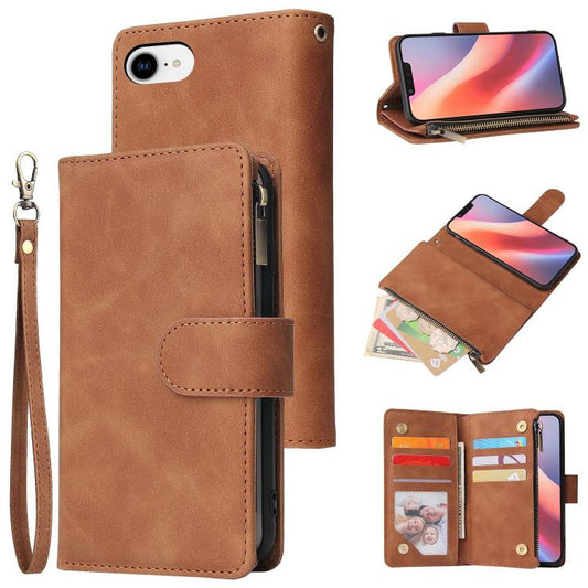 For iPhone 16e Multifunctional Multi-Card Wallet Phone Leather Case(Brown) by bashfashion