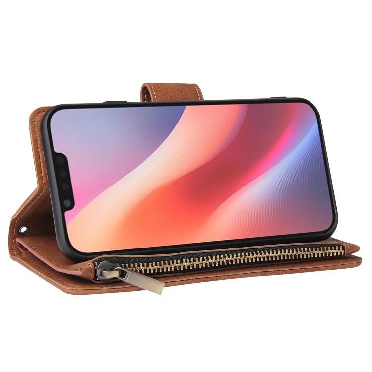 For iPhone 16e Multifunctional Multi-Card Wallet Phone Leather Case(Brown) by bashfashion