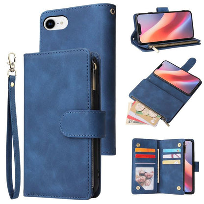 For iPhone 16e Multifunctional Multi-Card Wallet Phone Leather Case(Dark Blue) by bashfashion