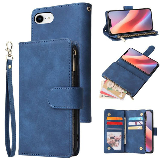 For iPhone 16e Multifunctional Multi-Card Wallet Phone Leather Case(Dark Blue) by bashfashion