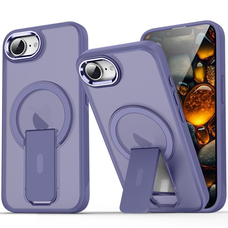 For iPhone 16e Acrylic Hybrid TPU MagSafe Holder Phone Case(Dark Night Purple) by bashfashion