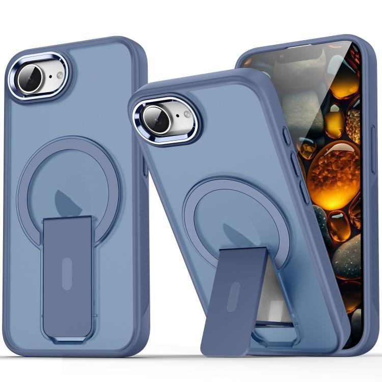 For iPhone 16e Acrylic Hybrid TPU MagSafe Holder Phone Case(Dark Blue) by bashfashion