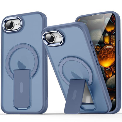 For iPhone 16e Acrylic Hybrid TPU MagSafe Holder Phone Case(Dark Blue) by bashfashion