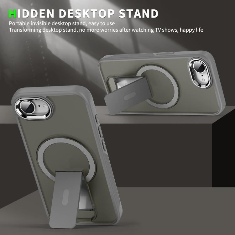 For iPhone 16e Acrylic Hybrid TPU MagSafe Holder Phone Case(Transparent Black) by bashfashion