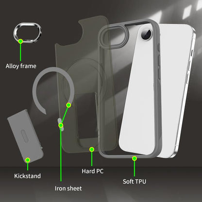 For iPhone 16e Acrylic Hybrid TPU MagSafe Holder Phone Case(Transparent Black) by bashfashion