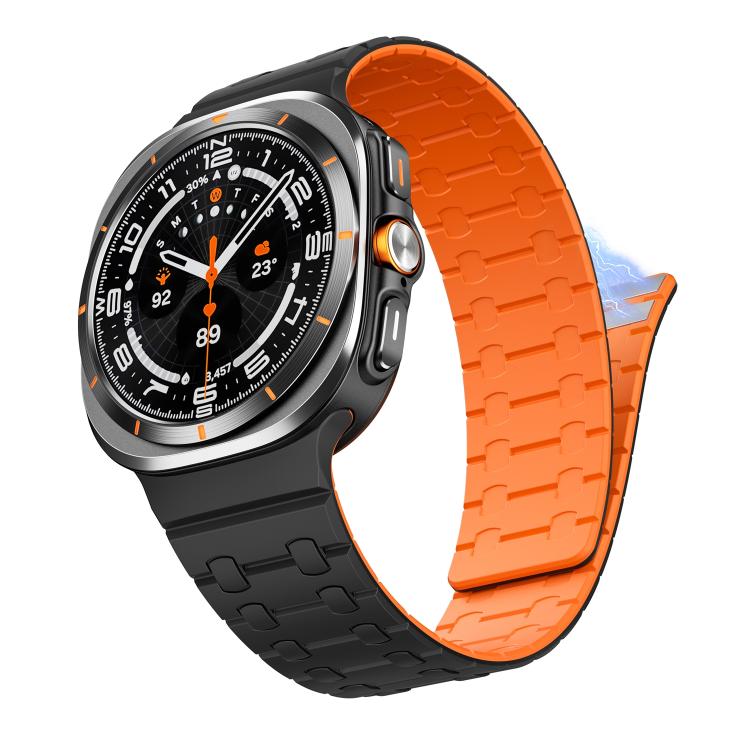 For Samsung Galaxy Watch Ultra 47mm / Ultra 2025 AP Dual Color Magnetic Silicone Watch Band(Black Orange) by bashfashion