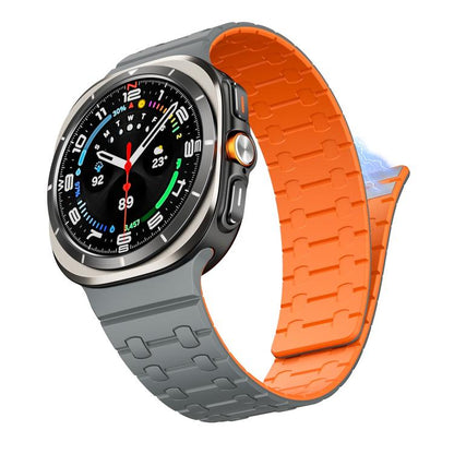 For Samsung Galaxy Watch Ultra 47mm / Ultra 2025 AP Dual Color Magnetic Silicone Watch Band(Grey Orange) by bashfashion