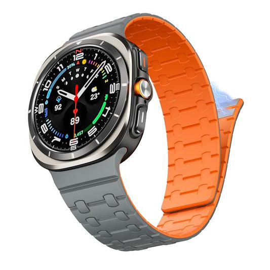 For Samsung Galaxy Watch Ultra 47mm / Ultra 2025 AP Dual Color Magnetic Silicone Watch Band(Grey Orange) by bashfashion