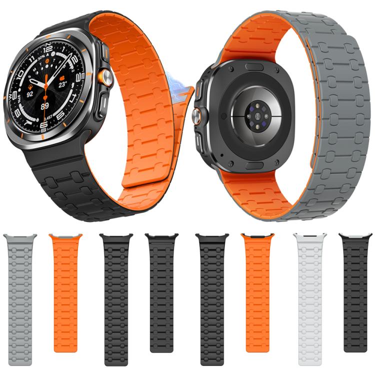 For Samsung Galaxy Watch Ultra 47mm / Ultra 2025 AP Dual Color Magnetic Silicone Watch Band(Black Orange) by bashfashion