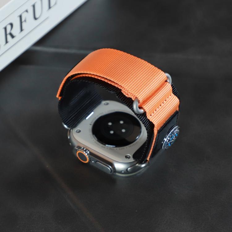 For Apple Watch 46mm / 49mm / 45mm / 44mm Kalebol Compass Nylon Loop Watch Strap(Black Orange) by Kalebol