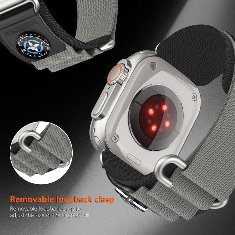 For Apple Watch 46mm / 49mm / 45mm / 44mm Kalebol Compass Nylon Loop Watch Strap(Black Grey) by Kalebol