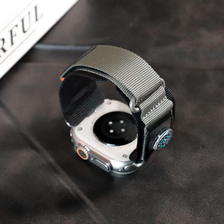 For Apple Watch 46mm / 49mm / 45mm / 44mm Kalebol Compass Nylon Loop Watch Strap(Black Grey) by Kalebol