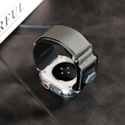 For Apple Watch 46mm / 49mm / 45mm / 44mm Kalebol Compass Nylon Loop Watch Strap(Black Grey) by Kalebol