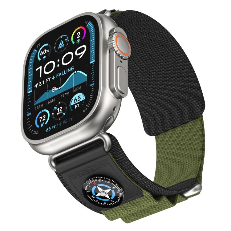 For Apple Watch 46mm / 49mm / 45mm / 44mm Kalebol Compass Nylon Loop Watch Strap(Black Army Green) by Kalebol