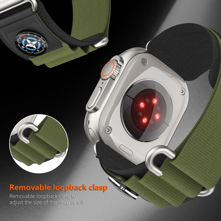 For Apple Watch 46mm / 49mm / 45mm / 44mm Kalebol Compass Nylon Loop Watch Strap(Black Army Green) by Kalebol