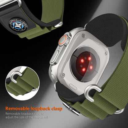 For Apple Watch 46mm / 49mm / 45mm / 44mm Kalebol Compass Nylon Loop Watch Strap(Black Army Green) by Kalebol