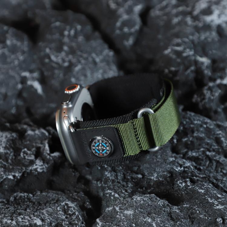 For Apple Watch 46mm / 49mm / 45mm / 44mm Kalebol Compass Nylon Loop Watch Strap(Black Army Green) by Kalebol
