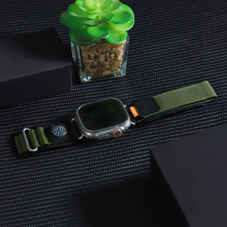 For Apple Watch 46mm / 49mm / 45mm / 44mm Kalebol Compass Nylon Loop Watch Strap(Black Army Green) by Kalebol