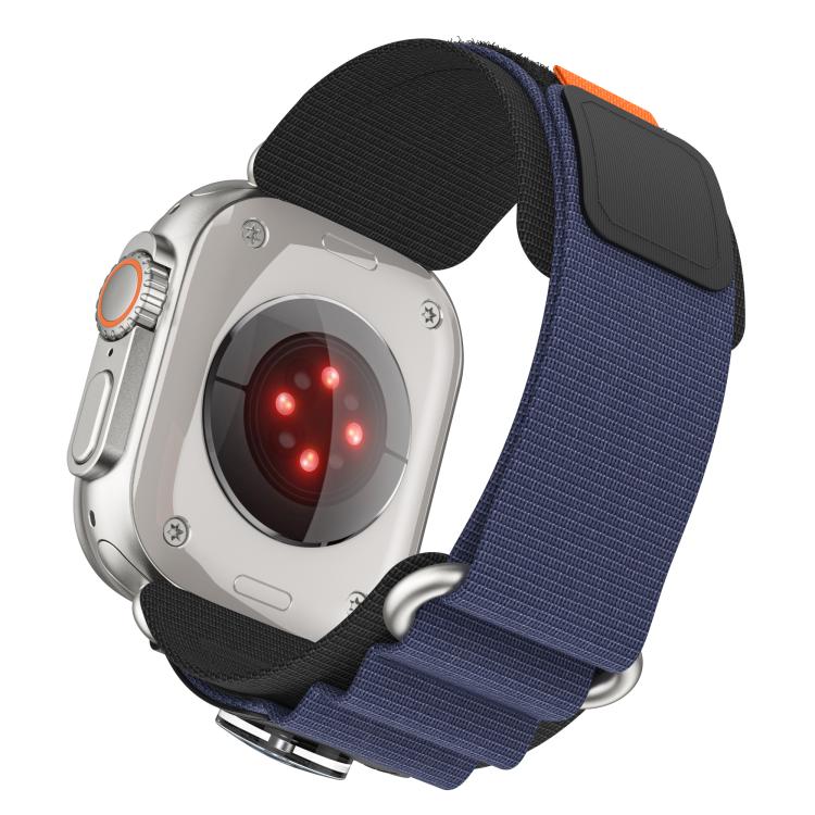 For Apple Watch 46mm / 49mm / 45mm / 44mm Kalebol Compass Nylon Loop Watch Strap(Black Blue) by Kalebol