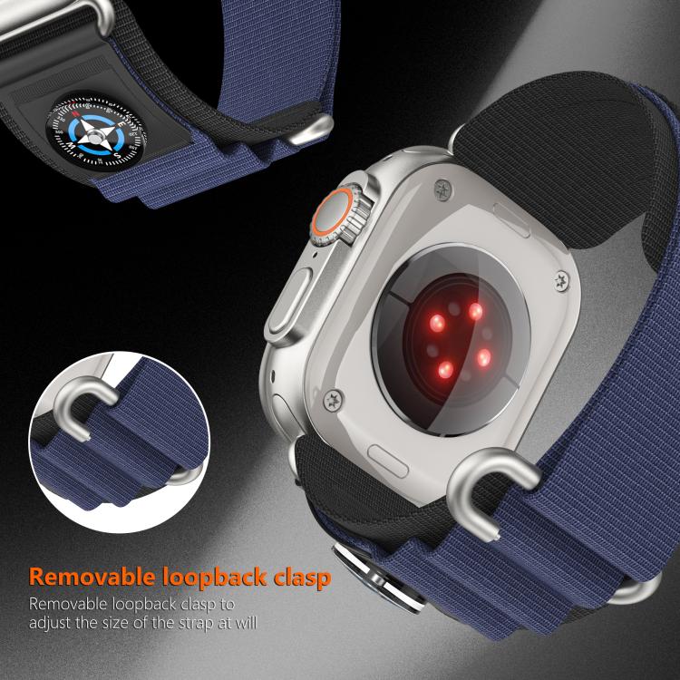 For Apple Watch 46mm / 49mm / 45mm / 44mm Kalebol Compass Nylon Loop Watch Strap(Black Blue) by Kalebol