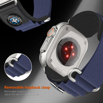For Apple Watch 46mm / 49mm / 45mm / 44mm Kalebol Compass Nylon Loop Watch Strap(Black Blue) by Kalebol