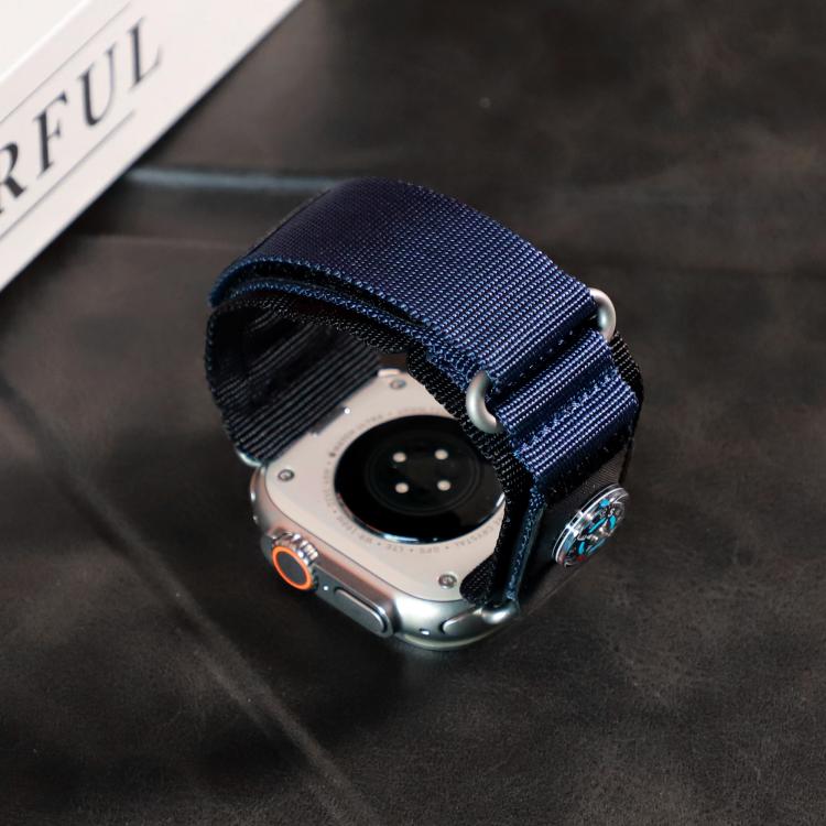 For Apple Watch 46mm / 49mm / 45mm / 44mm Kalebol Compass Nylon Loop Watch Strap(Black Blue) by Kalebol