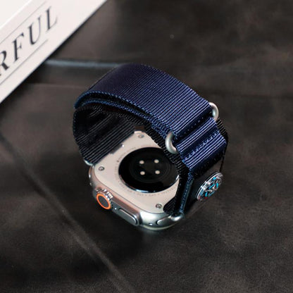 For Apple Watch 46mm / 49mm / 45mm / 44mm Kalebol Compass Nylon Loop Watch Strap(Black Blue) by Kalebol