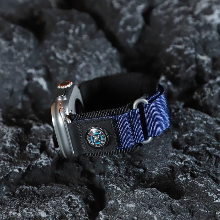For Apple Watch 46mm / 49mm / 45mm / 44mm Kalebol Compass Nylon Loop Watch Strap(Black Blue) by Kalebol