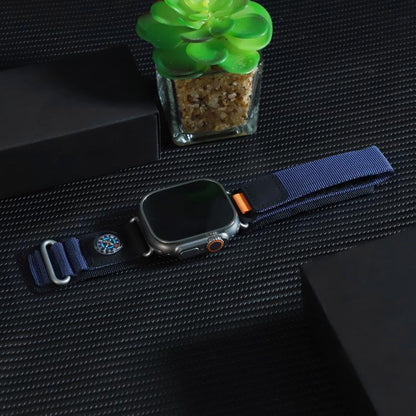 For Apple Watch 46mm / 49mm / 45mm / 44mm Kalebol Compass Nylon Loop Watch Strap(Black Blue) by Kalebol