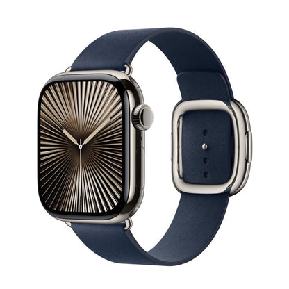 For Apple Watch 46mm / 49mm / 45mm / 44mm Modern Style Leather Watch Band(Dark Blue) by bashfashion
