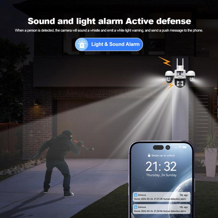 SriHome SH069 8MP 3X Digital Zoom HD Quad-lens Security Camera, Plug:AU Plug by SriHome