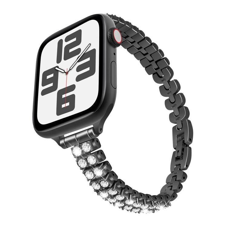 For Apple Watch 46mm / 49mm / 45mm / 44mm Slim Train Section Diamond Metal Watch Band(Black) by bashfashion