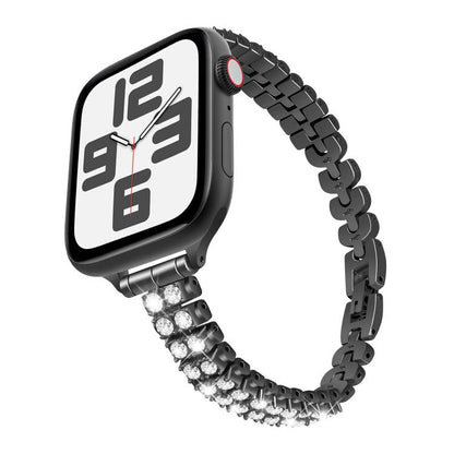 For Apple Watch 46mm / 49mm / 45mm / 44mm Slim Train Section Diamond Metal Watch Band(Black) by bashfashion