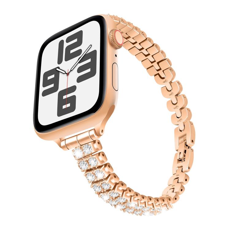 For Apple Watch 46mm / 49mm / 45mm / 44mm Slim Train Section Diamond Metal Watch Band(Rose Gold) by bashfashion