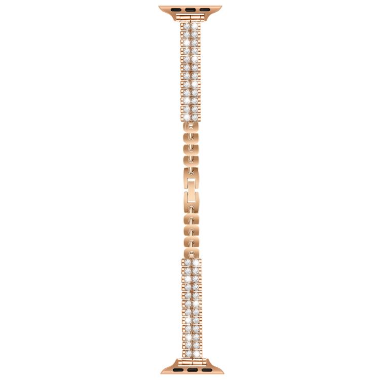 For Apple Watch 46mm / 49mm / 45mm / 44mm Slim Train Section Diamond Metal Watch Band(Rose Gold) by bashfashion