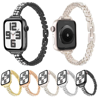 For Apple Watch 46mm / 49mm / 45mm / 44mm Slim Train Section Diamond Metal Watch Band(Black) by bashfashion