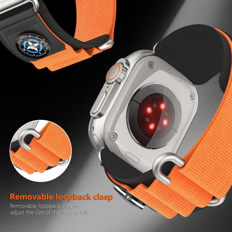 For Apple Watch 42mm / 41mm / 40mm / 38mm Compass Nylon Loop Watch Band(Black Orange) by bashfashion